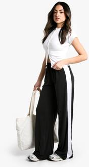 Peached Jersey Broek Met Zijstreep En Wijde Pijpen, Black - 34