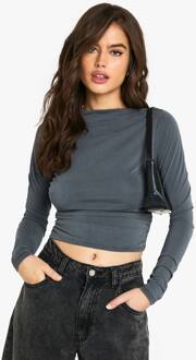 Peached Jersey Draped Lange Mouw Top, Charcoal - 44