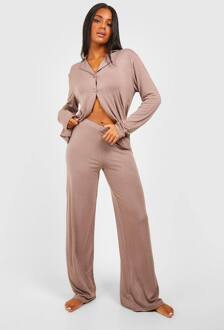Peached Jersey Pyjamabroek Met Wijde Pijpen, Mocha - 36