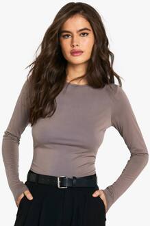 Peached Jersey Top Met Ronde Hals En Lange Mouwen, Mushroom - 38