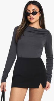 Peached Modal Asymmetrische Geruikte Hals Top Met Lange Mouwen, Charcoal - 40