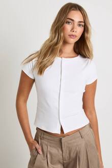 Peached Sculpt Popper Door Korte Mouw Top, White - 36