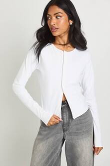 Peached Sculpt Popper Top Met Lange Mouwen, White - 44