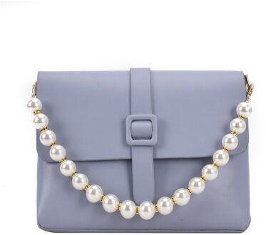 Pearl Chain Crossbody Tassen Voor Vrouwen Clutch Bag Lederen Tas Elegante Dame Kleine Flap Schouder Handtas blauw