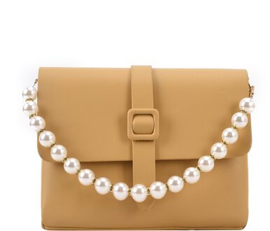 Pearl Chain Crossbody Tassen Voor Vrouwen Clutch Bag Lederen Tas Elegante Dame Kleine Flap Schouder Handtas geel