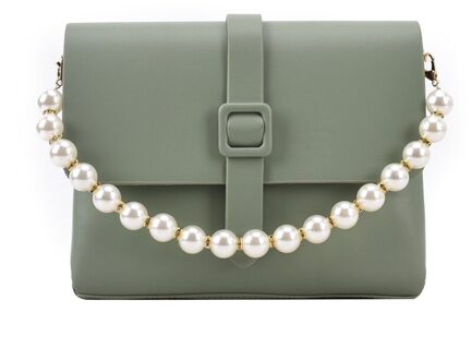 Pearl Chain Crossbody Tassen Voor Vrouwen Clutch Bag Lederen Tas Elegante Dame Kleine Flap Schouder Handtas groen