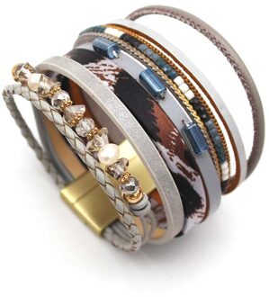 Pearl Charm Lederen Armbanden Voor Vrouwen Crystal Dames Boho Multilayer Wide Wrap Armband Vrouwelijke Sieraden 3