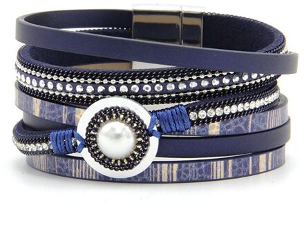 Pearl Charm Lederen Armbanden Voor Vrouwen Crystal Dames Boho Multilayer Wide Wrap Armband Vrouwelijke Sieraden 4