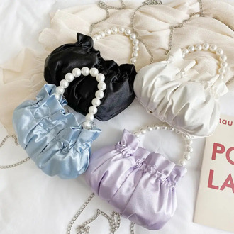 Pearl Design Mini PU Leather Drawstring Bucket Bag Pleated Crossbody Bags For Women 2020 Fashion Shoulder Handbags Female Pouch