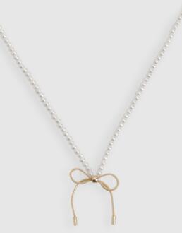Pearl Detail Bow Necklace, Pearl - ONE SIZE