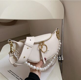 Pearl Mini Pu Lederen Crossbody Tassen Voor Vrouwen Zomer Schouder Handtassen Vrouwelijke Reizen Branded Trending Handtas wit