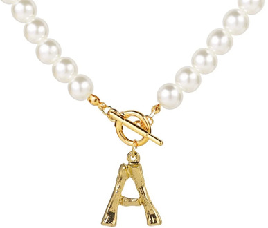 Pearl Necklace For Women 2020 New Statement Jewelry Name Gold Bamboo English Alphabet Initials Letter Pendants Toggle Chian