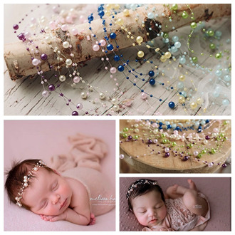 Pearl string bead headdress hair lead flower baby newborn photography propsshooting accessories wedding headnand party headwear