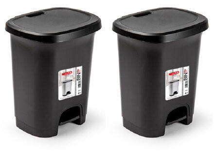 Pedaalemmer - 2x - 8L - zwart - kunststof - 25 x 21 x 30 cm