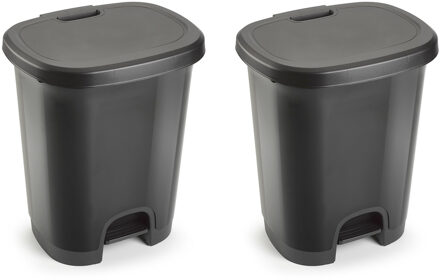 Pedaalemmer - 2x - grijs - kunststof - 27L - 45 cm - afvalemmers/vuilnisemmers