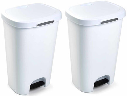 Pedaalemmer - 2x - wit - 50 liter - kunststof - prullenbak - 41x36x63,5 cm