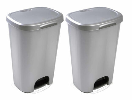 Pedaalemmer - 2x - zilverkleurig - 50L - prullenbak - 41 x 36 x 63,5 cm