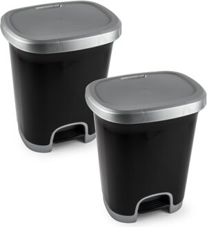 Pedaalemmer - 2x - zwart/ zilver - 18 liter - 33 x 28 x 40 cm - prullenbak