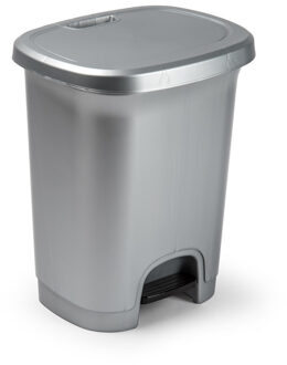 Pedaalemmer - 8L - zilverkleurig - kunststof - 25 x 21 x 30 cm