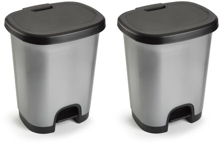 Pedaalemmer - Set van 2x stuks - 27L - 38 x 32 x 45 cm - prullenbak