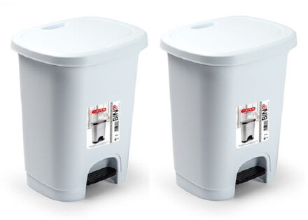 Pedaalemmer - Set van 2x stuks - 8L - wit - kunststof - 25 x 21 x 30 cm