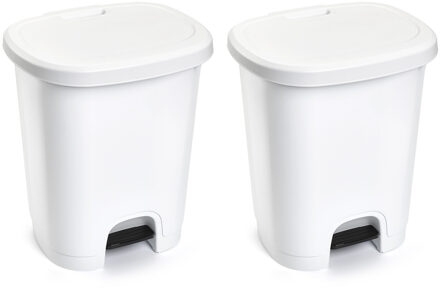 Pedaalemmer - Set van 2x stuks - wit - 18 liter - 33x28x40 cm - kunststof - prullenbak
