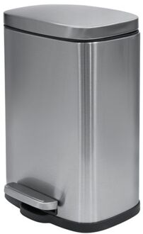 Pedaalemmer Venice - zilver - 5 liter - metaal - L21 x H30 cm - soft-close - toilet/badkamer - Pedaalemmers Zilverkleurig