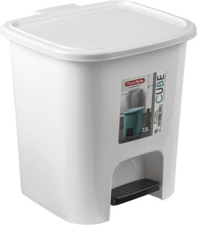 Pedaalemmer - wit - 7,5 liter - kunststof - 24 x 22 x 25.5 cm