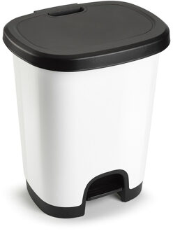 Pedaalemmer - wit/zwart - 27 liter - 38 x 32 x 45 cm - kunststof - afval