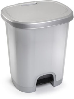 Pedaalemmer - zilver - kunststof - 27L - 45 cm - afvalemmers/vuilnisemmers
