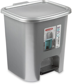 Pedaalemmer - zilverkleurig - 7,5 liter - kunststof - 24 x 22 x 25.5 cm