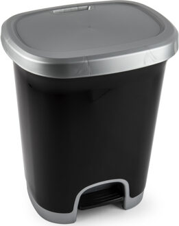 Pedaalemmer - zwart/ zilver - 18 liter - 33 x 28 x 40 cm - prullenbak