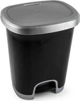 Pedaalemmer - zwart/ zilver - 27 liter - 38 x 32 x 45 cm - prullenbak