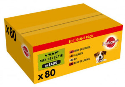 Pedigree Adult in saus multipack natvoer hond maaltijdzakjes (100 g) 1 verpakking (80 x 100 g)
