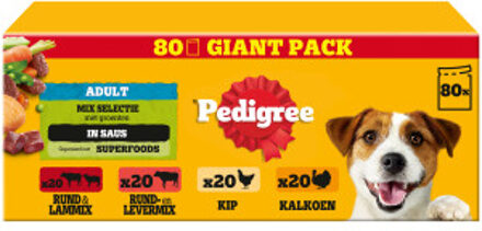 Pedigree Adult Mix Selectie in saus multipack natvoer hond maaltijdzakjes 2 verpakkingen (160 x 100 g)
