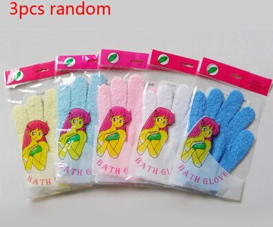 Peeling Exfoliërende Handschoenen Douche Body Borstel Vingers Badhanddoek Peeling Mitt Body Scrub Handschoenen Bad Spons Spa Schuim Douche 3stk willekeurig