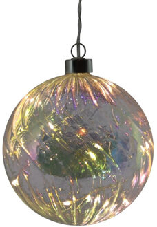 peha 1x stuks verlichte glazen kerstballen met 10 lampjes transparant parelmoer 12 cm