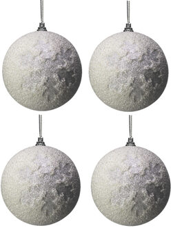 Peha kerstballen - 4x st - wit - kunststof - 8 cm - sneeuw - Kerstbal