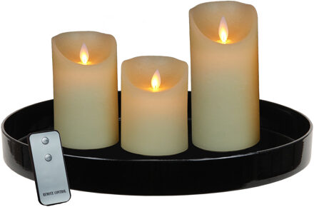 peha Zwart kunststof dienblad inclusief LED kaarsen ivoor wit - LED kaarsen