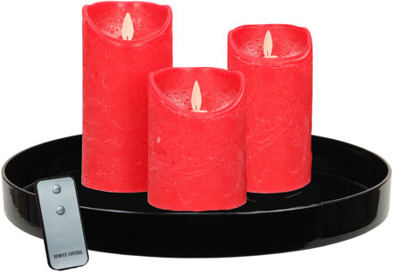 peha Zwart kunststof dienblad inclusief LED kaarsen rood - LED kaarsen