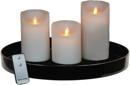 peha Zwart kunststof dienblad inclusief LED kaarsen wit - LED kaarsen Crème