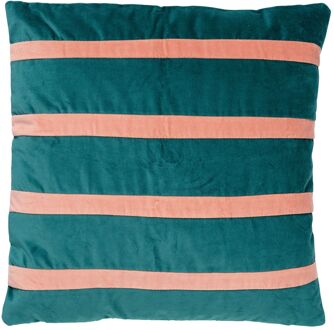 PEMM - Kussenhoes Sierkussen velvet 45x45 cm - sagebrush green - groen - roze strepen - color blocking