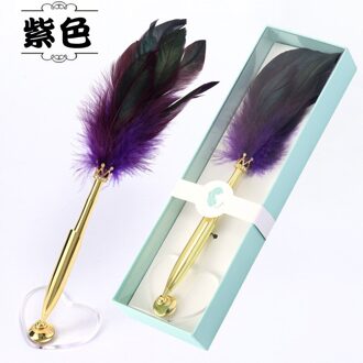 Pen Feather Quill Pen Balpen Student Creatieve Bureau Pen Met Pen Houder paars