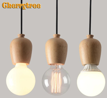 Pendant Lamp Nordic Retro Pendant Lights Oak Wood E27 Black Wire Vintage Loft Home Lighting Living Room Dining Room 90-260V