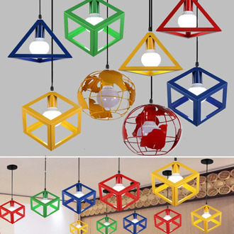 pendant lamps iron cage hanging lights loft macaroon colorful led lighting metal indoor black white yellow red green blue lamp