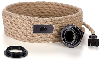 Pendant Light Cord,Hanging Light Kit with Switch Plug In,15FT Hemp Rope Hang Lamp,Industrial Pendant Light Set-US Plug