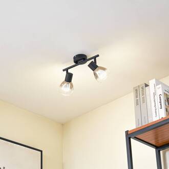 Pendura plafondlamp, 2-lamps, zwart, glas rookgrijs, mat zwart