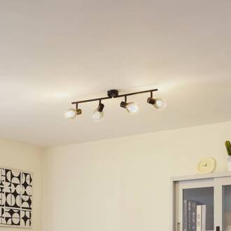 Pendura plafondlamp, 4-lamps, zwart, glas rookgrijs, mat zwart