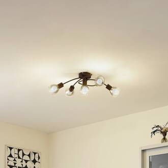 Pendura plafondlamp, 5-lamps, zwart, glas rookgrijs, mat zwart