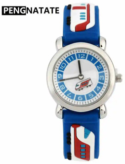 PENGNATATE Children 3D Cartoon Watch Fashion Blue Train Waterproof Strap Kids Silicone Watches Students Boys Bracelet Wristwatch